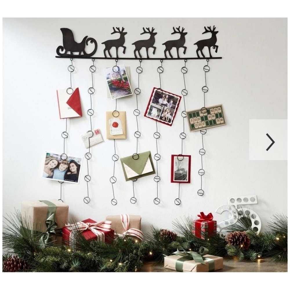 Pottery Barn Reindeer Card Holder Wall Sculpture Black Metal Christmas